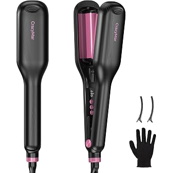 CrazyMar 25 mm Wave Iron for Hair Beach Waves Curling Iron Suitable for Beginners Large Waves Instant with 9 Temperatures LED Display Anti-Burn for All Hair Types