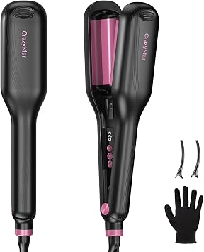 Hair Waver Crimper with Smart Timers - Hair Curler with 15s Rapid Heat,80M Ionic Deep Waver Curling Iron, Anti-Scald Shell for Effortless Beach Waves on All Hair Types,Dual Voltage,25mm Black