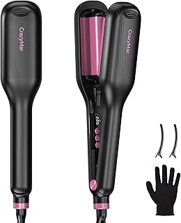CrazyMar Rizador de Pelo Ondas, 25mm Plancha Ondas Surferas-Calentamiento Rápido 15s, Ondulador de Pelo Iónico con 9 Temperaturas + 4 Temporizadores, Fijación 24h y Antiquemaduras, Pantalla LED