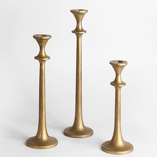Portavelas de hierro para velas cónicas - Juego de 3 soportes decorativos para velas - Portavelas para bodas, cenas, fiestas - Latón antiguo