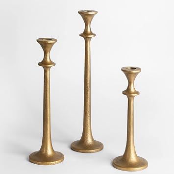 Iron Taper Candle Holder - Set of 3 Decorative Candle Stand - Candlestick Holder for Wedding, Dinning, Party - Antique Brass