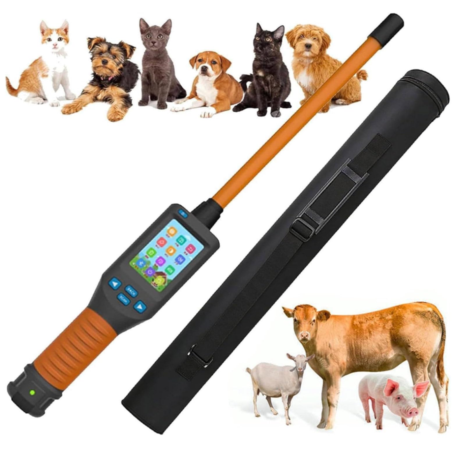 Hydravex Animal Ear Tag Stick Scanner for Farm Livestock, Long Range 10-30cm, 20000 Records Storage, Pet Microchip Scanner Reader with LCD Display, Handheld Universal RFID Tag Identifier