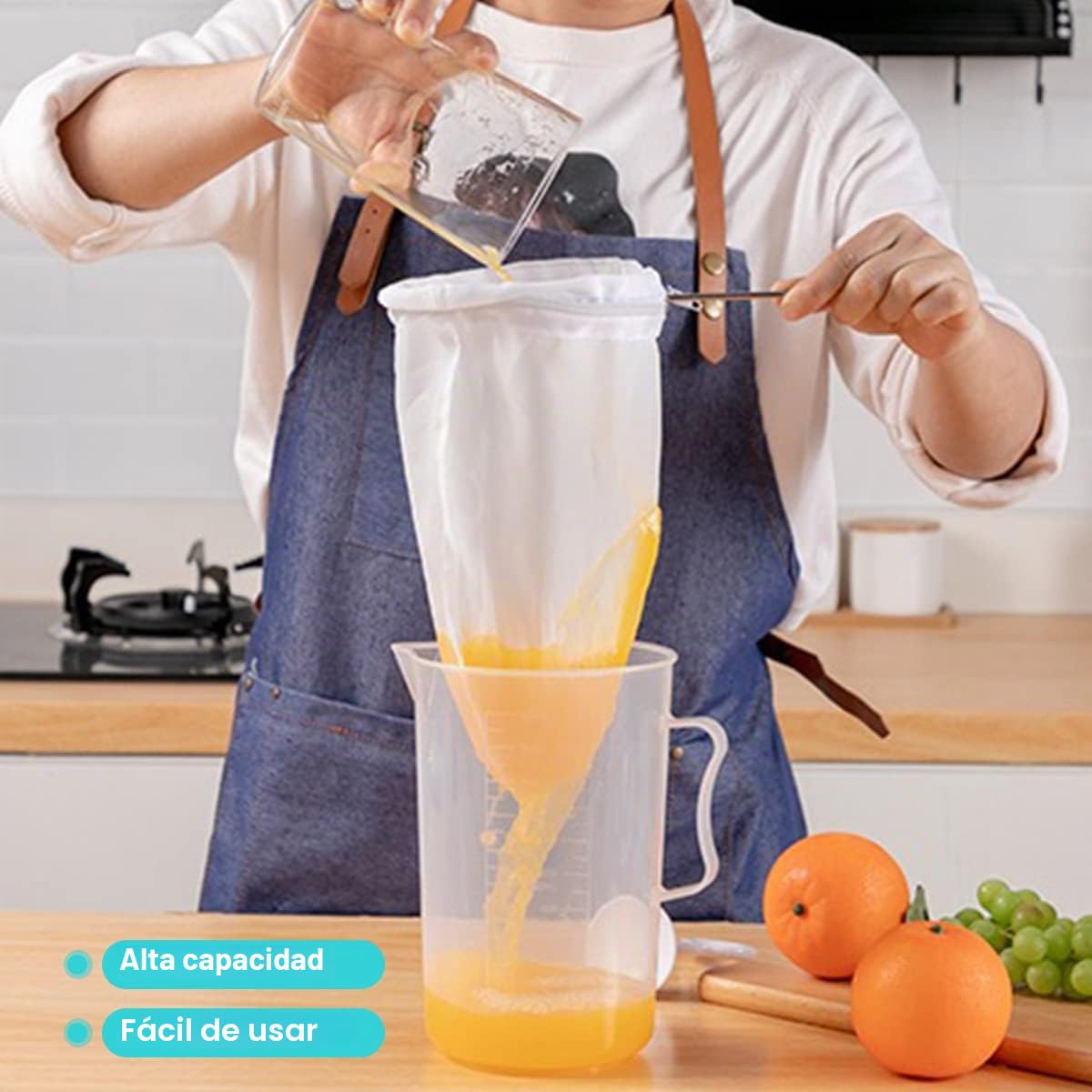 4 Piezas Bolsa de Leche de Nuez Reutilizable, Paño de Filtro Algodón, con Cremallera y Aanillo Acero, Bolsa Colador de Malla Fina, para Bebida Vegetal, Zumos Batidos de Frutas Verduras, Leche Vegetal