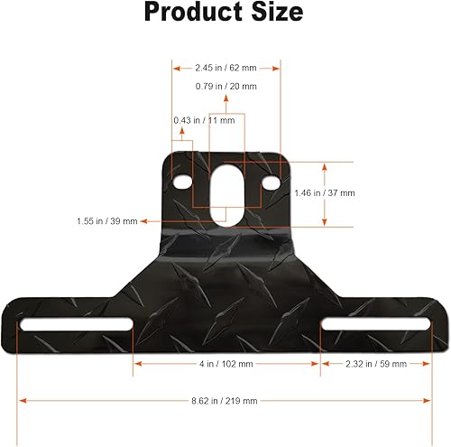 Miniatura 14 de Marco para placa de matrícula de motocicleta, soporte de placa de acero inoxidable mate negro mate, 4 agujeros, soporte de metal resistente, 1 1