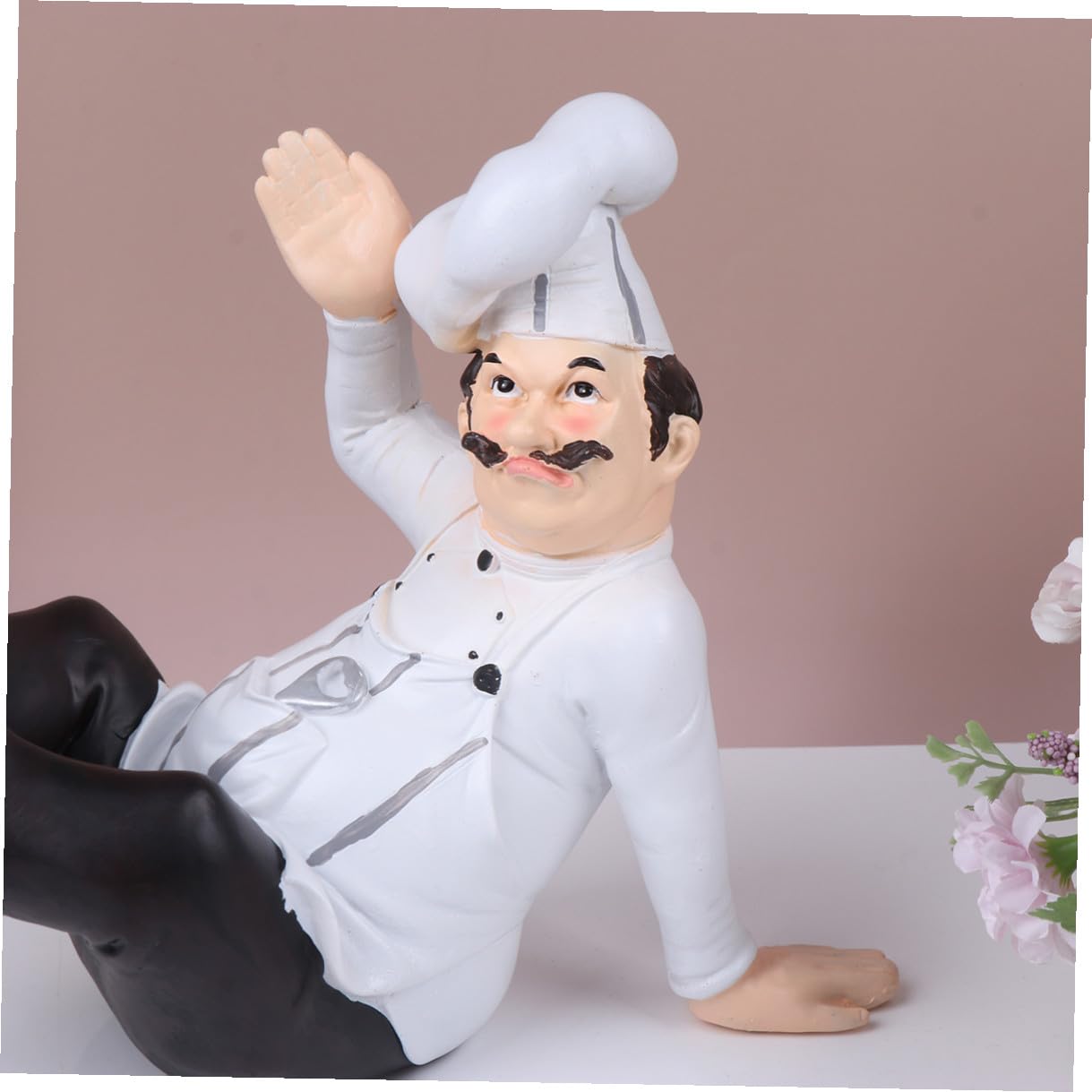 Lurrose Statuetta da Chef in Resina Europea Ornamento da Cucina Decorativo Stabile per Casa Bar Ristorante e Panetteria Scultura Modellata a Mano per Decorazione Tavolo
