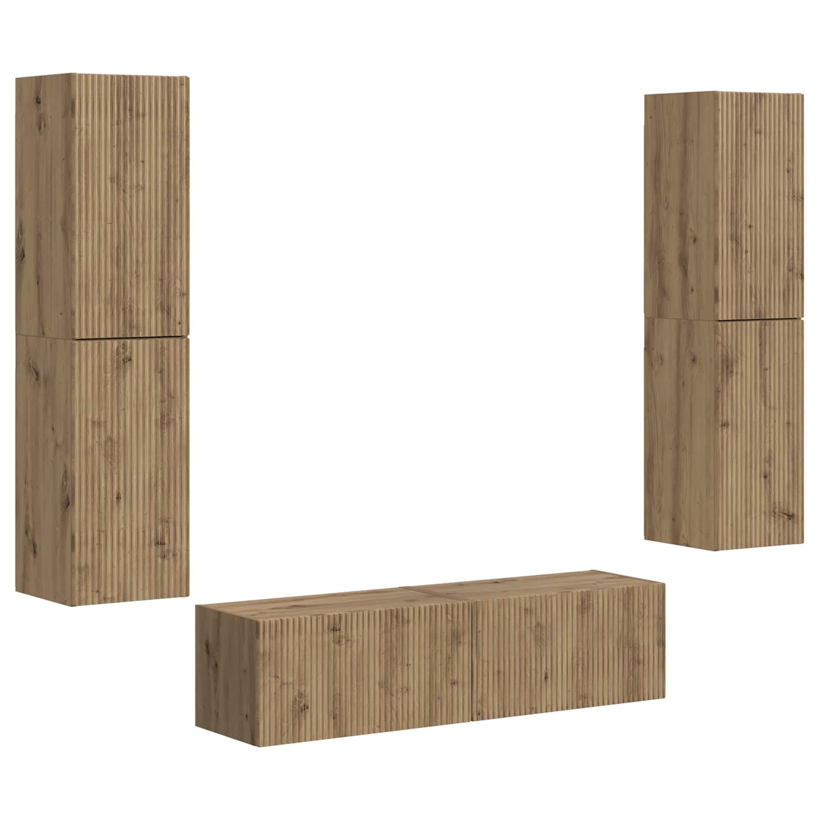 Mobile basso per TV, moderna credenza con illuminazione a LED, rovere Artisan, 30 x 31 x 60 cm, robusta, con ante scorrevoli, per soggiorno, ufficio e camera da letto
