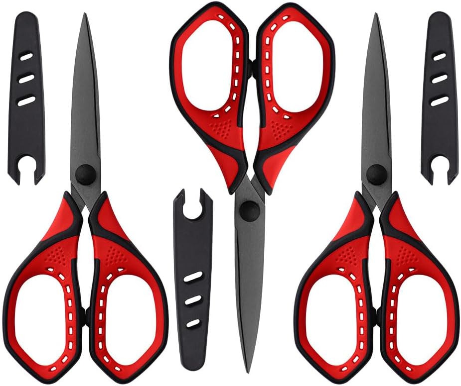 Jasni 3 Pack Teflon blackening Non-Stick Premium 7.5" Titanium No Rust Super Sharp Scissors Shears Soft Comfort-Grip Scissors for Office School Home Art Craft DIY student scisosrs paper Sewing Fabric