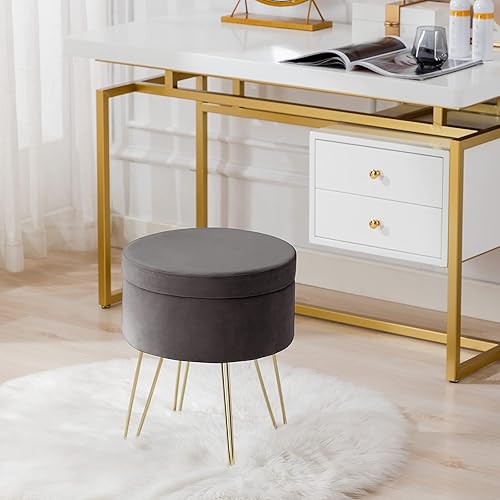 Miniatura 6 de DUHOME Otomana de almacenamiento de terciopelo, taburete de tocador con funda extraíble, reposapiés, taburete redondo, mesa de centro pequeña para