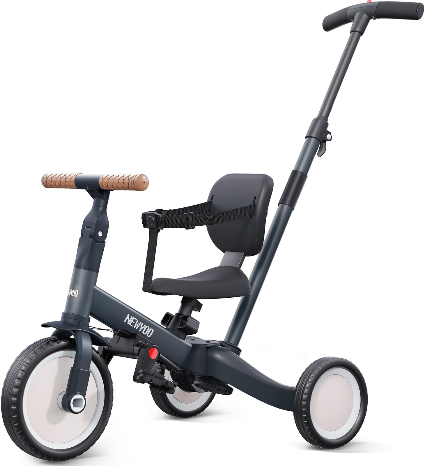 newyoo Trike for 1-3 Year Old, Baby Trike with Parent Handle, Toddler Bike, Birthday Gift & Ride-On Toy for Boy & Girl, Baby Balance Bike, 5 in 1 Kids Tricycle, TR007, Dark Grey