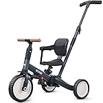 newyoo Tricycle for Toddlers 1-3, Toddler Bike, Trike with Push Handle, Perfect Boys and Girls Birthday Gift and Toys, Balance Bike with Backrest and Safety Belt, TR007, Dark Gray