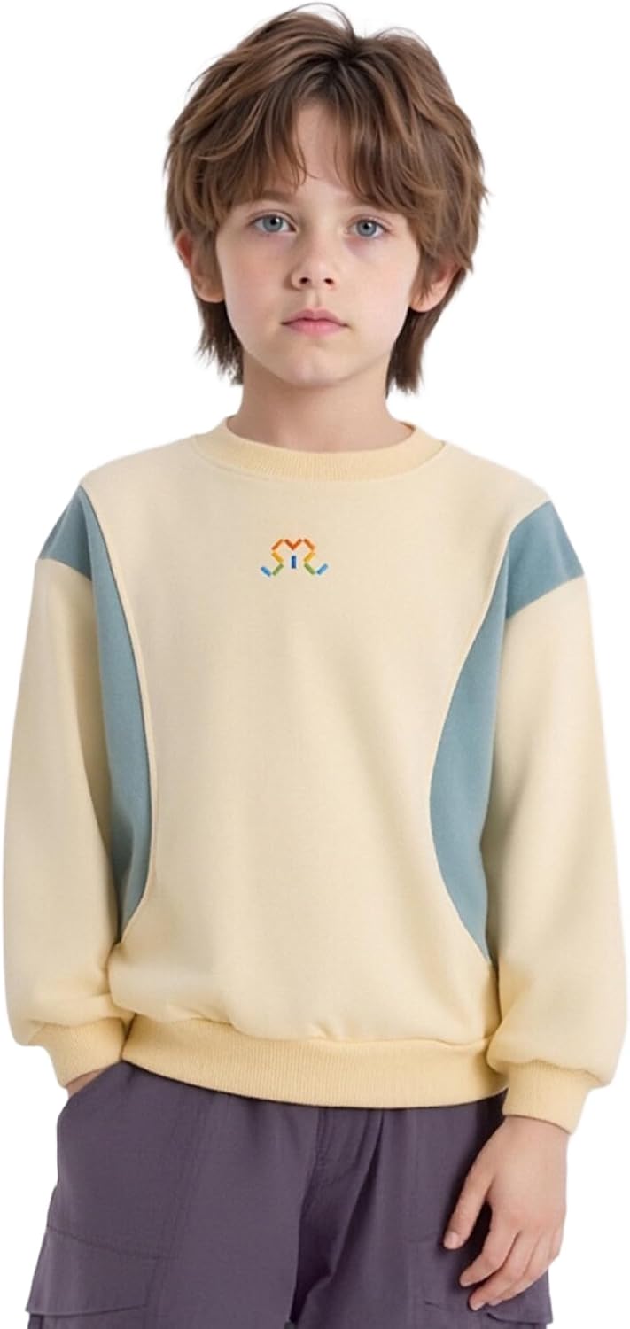 Unisex Kids Long Sleeve Patchwork Sweatshirt Sports Pullover Top Holiday Vacation Play Wear