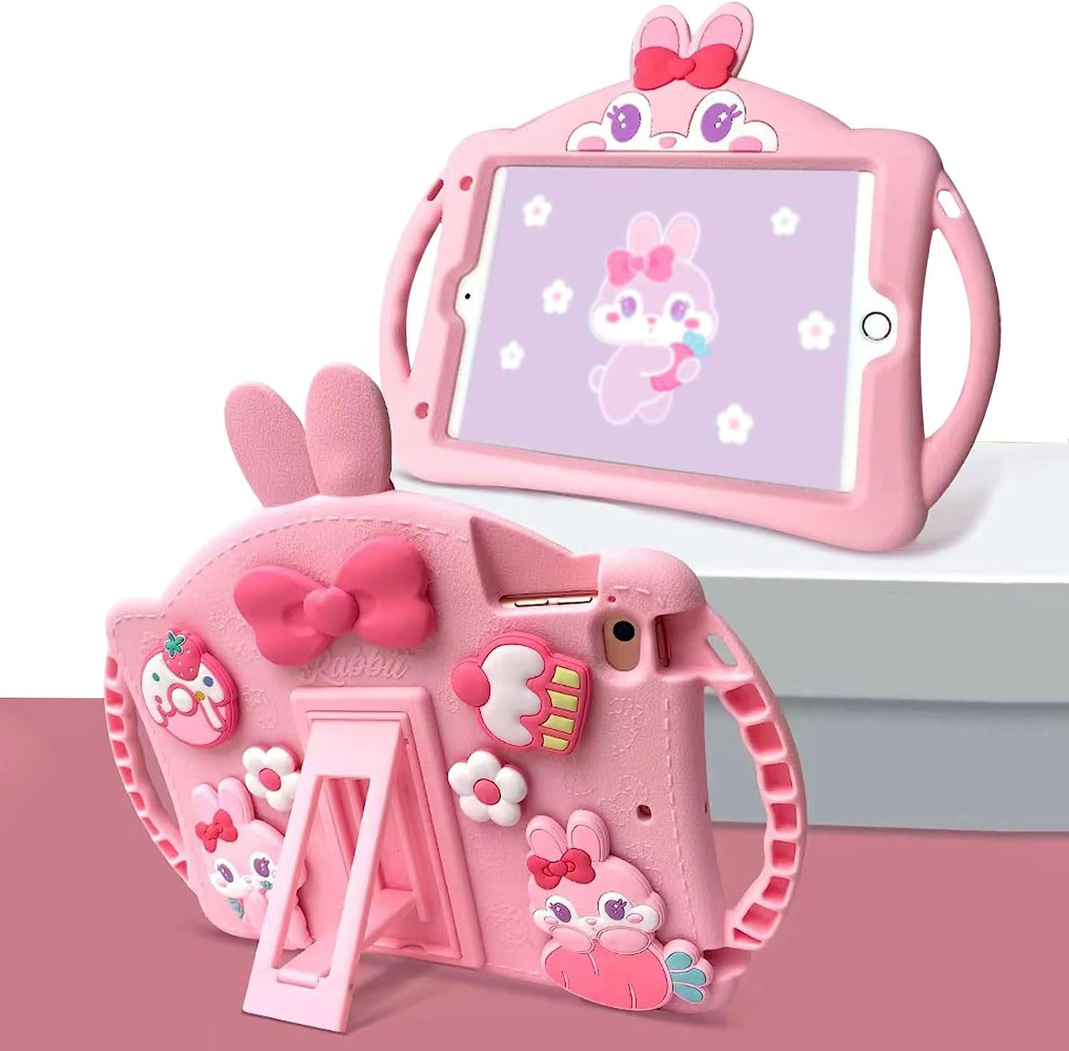 iPad 10.2 Case for Kids, iPad 9th/8th/7th Generation Case, iPad 10.2 2021/2020/2019 Shockproof iPad 10.2 Cover with Shoulder Strap Handle Kickstand for iPad 10.2 inch 9/8/7 Generation (Pink)