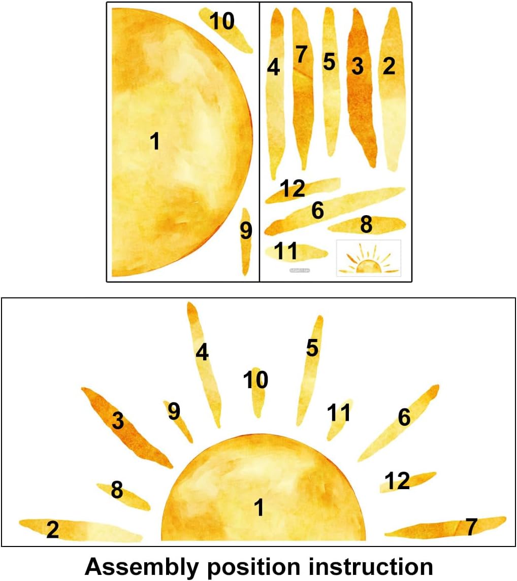 𝔻𝕦𝕠𝕔𝕙𝕖𝕖𝕣 (𝟓𝟎''𝐗𝟐𝟓'') Half Sun Wall Decal Extra Large Boho Sun Wall Decals Peel and Stick Removable Sunshine Wall Stickers for Bedroom Decor Nursery Decor Playroom Decor