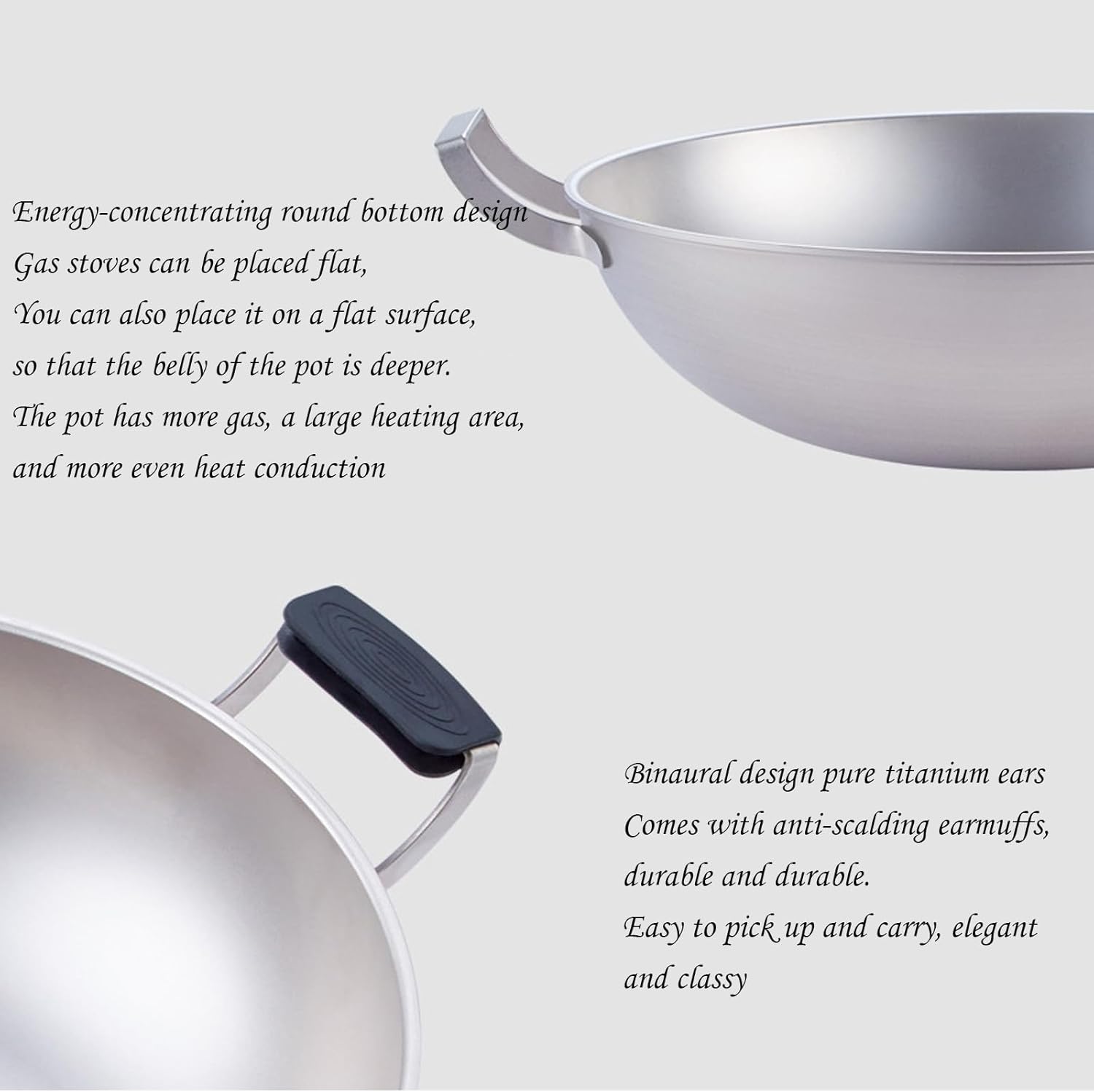 Titanium Pot, Household Cooking Double-Ear Wok Non-Stick Pot Uncoated Pot Lightweight Household Wok, Kitchen Utensils,A-38cm