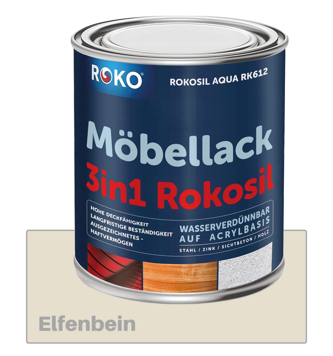 ROKO Möbellack - 3,6 Kg - Elfenbein - 3in1 Möbelfarbe auf Wasserbasis - Seidenmatt - Für Holz, Metall & Kunststoff