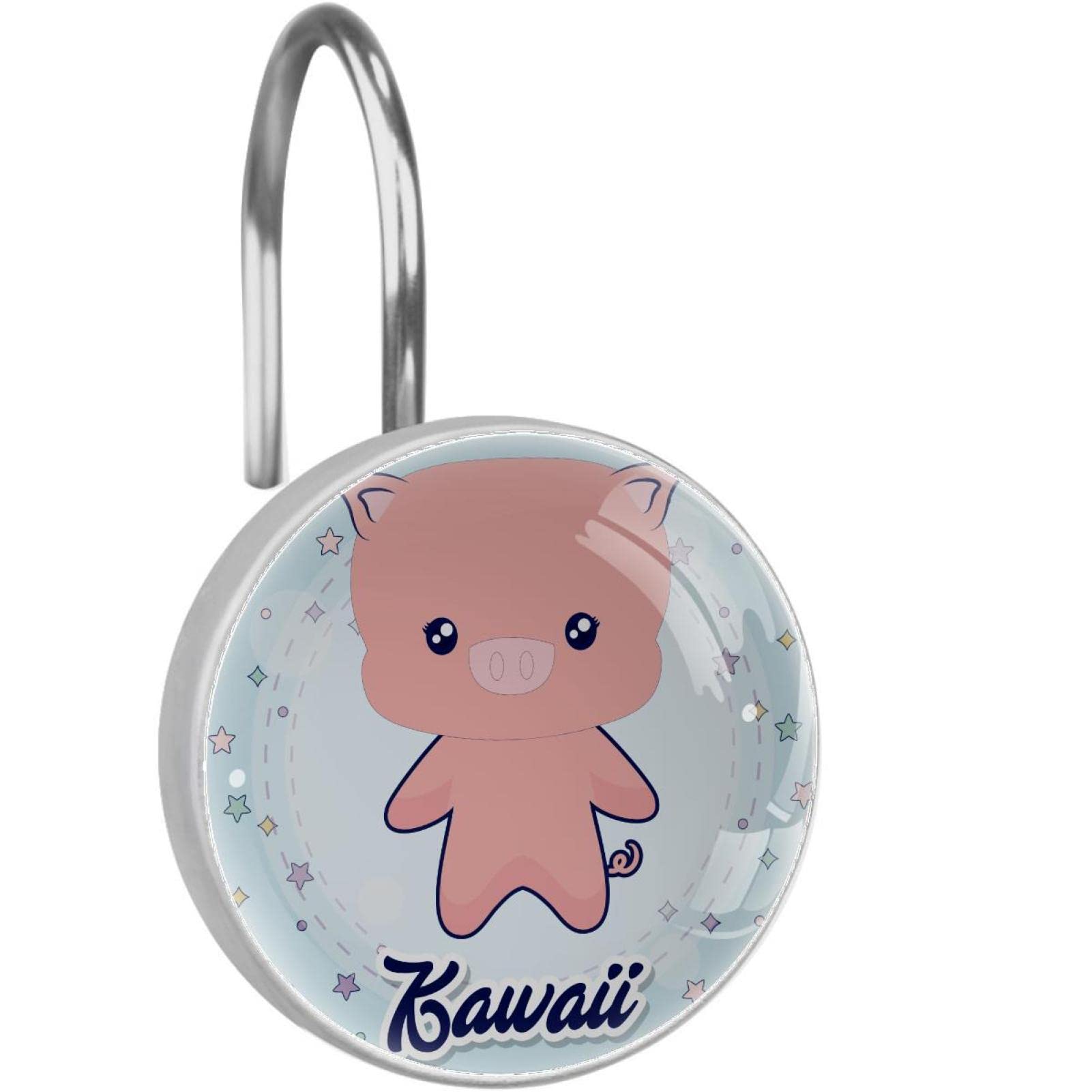Crochets de rideau de douche cochon kawaii en acier inoxydable pour salle de bain Lot de 12