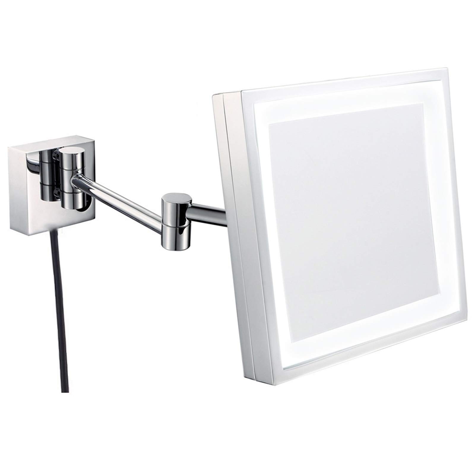 WYCSAD Espejo de tocador LED, Espejo de Maquillaje con Aumento de latón de 8 Pulgadas, Espejo de Afeitar montado en la Pared del baño, rotación de 360 ​​y Espejo Extensible con Enchufe, Cromo, 5X