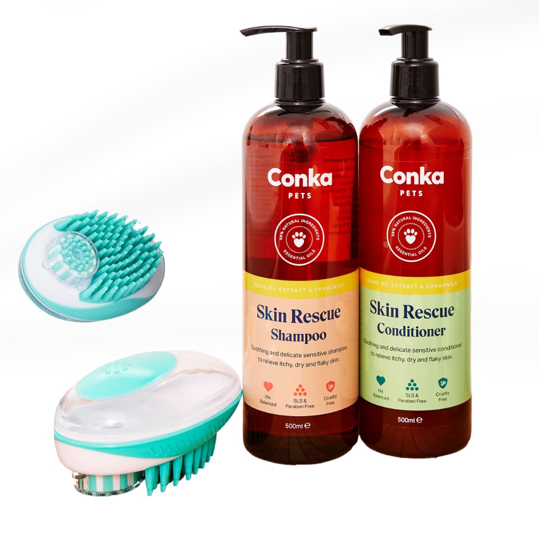Conka Pets Premium Natural Shampoo and Conditioner for Dogs - Grooming Products with Skin Rescue Tool (500ml)