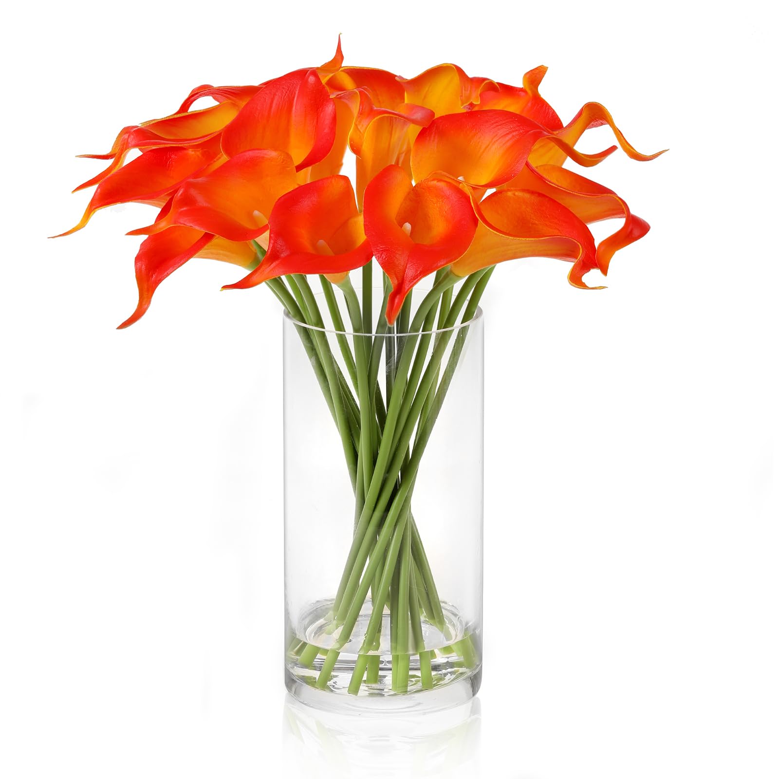 JOJOWOO Real Touch Calla Lily Artificial Flowers in Vase, Faux Floral Arrangements with Vase and Fake Water for Home Decor Dining Table (Orange)