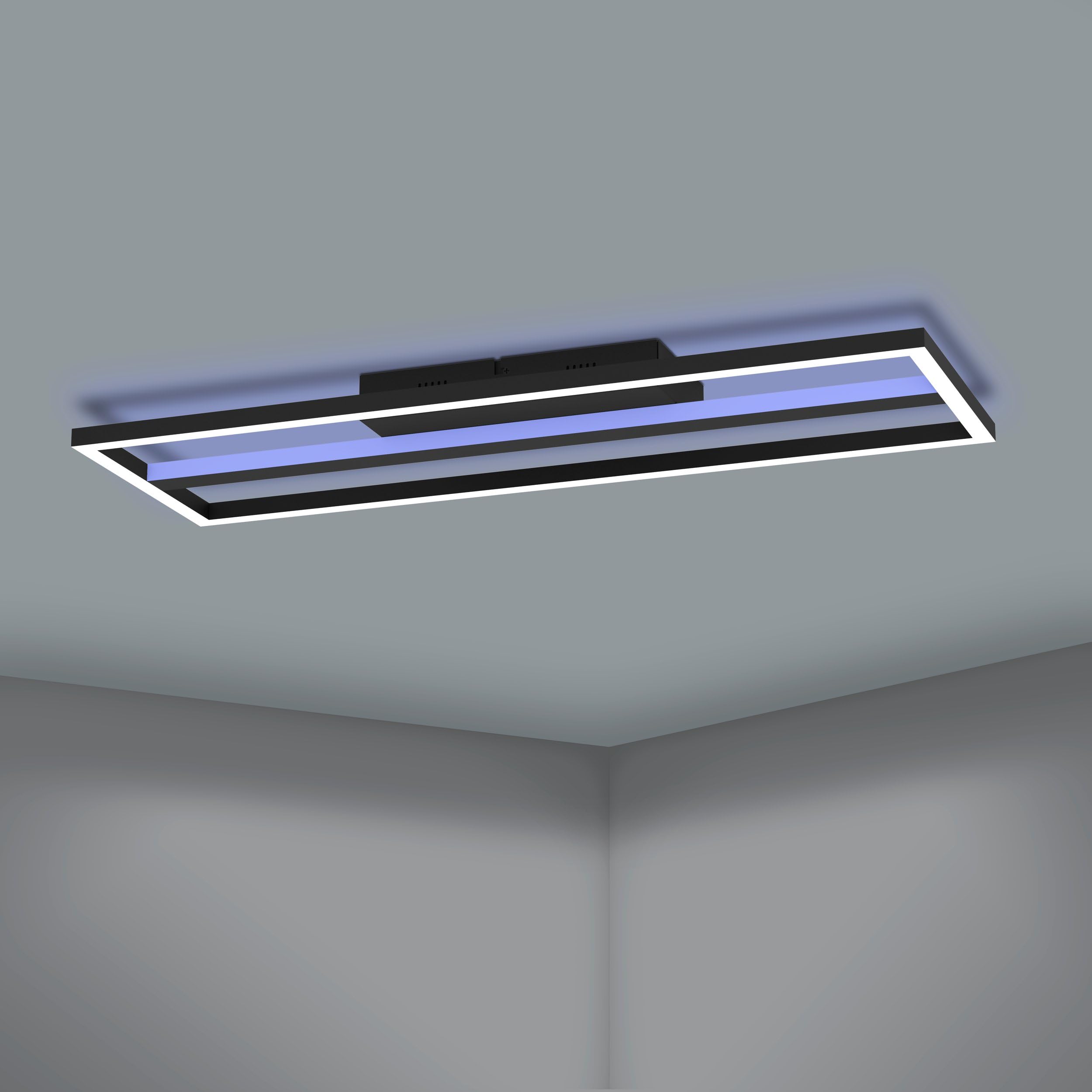 Eglo connect.z Smart Home plafoniera LED Calagrano-Z, ZigBee, app | e controllo vocale Alexa, bianco caldo – freddo, retroilluminazione RGB, plafoniera dimmerabile in metallo nero, 64 x 22 cm