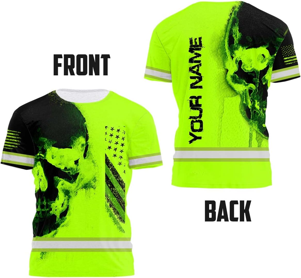 Matedecor High Visibility Shirt for Men Reflective Safety Shirts US Flag Custom Name for Workwear Runners, Walkers, Patriotic