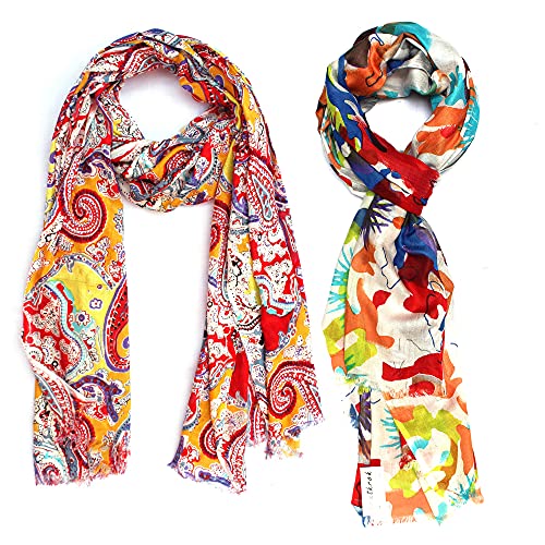 Image of Women's Trendy floral Printed Rayon Stoles Multicolour (Pack of 2)