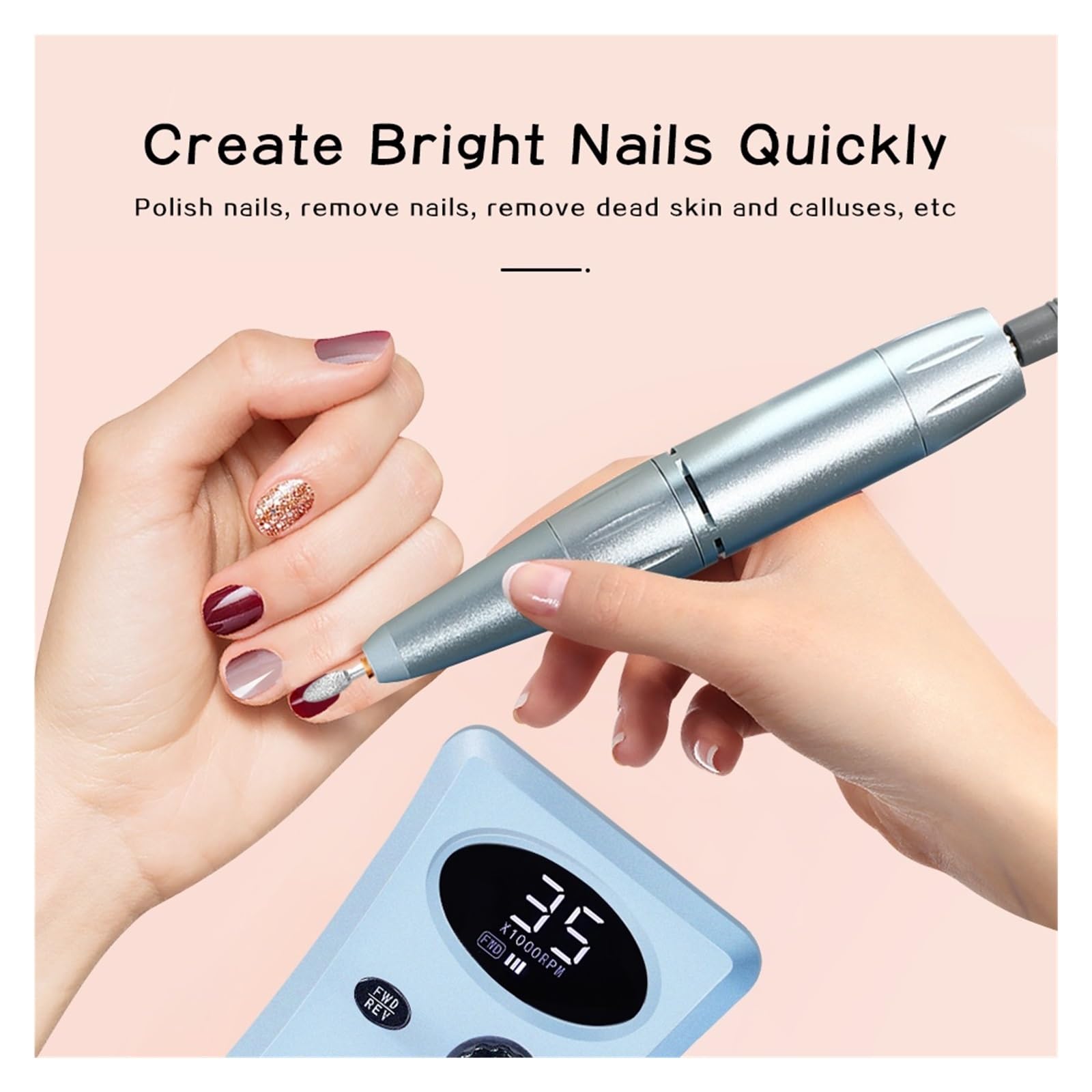 35000 RPM wiertarka do paznokci, Manicure elektryczna z diodą LED, akumulator Salon żel szlifierka, profesjonalne narzędzie