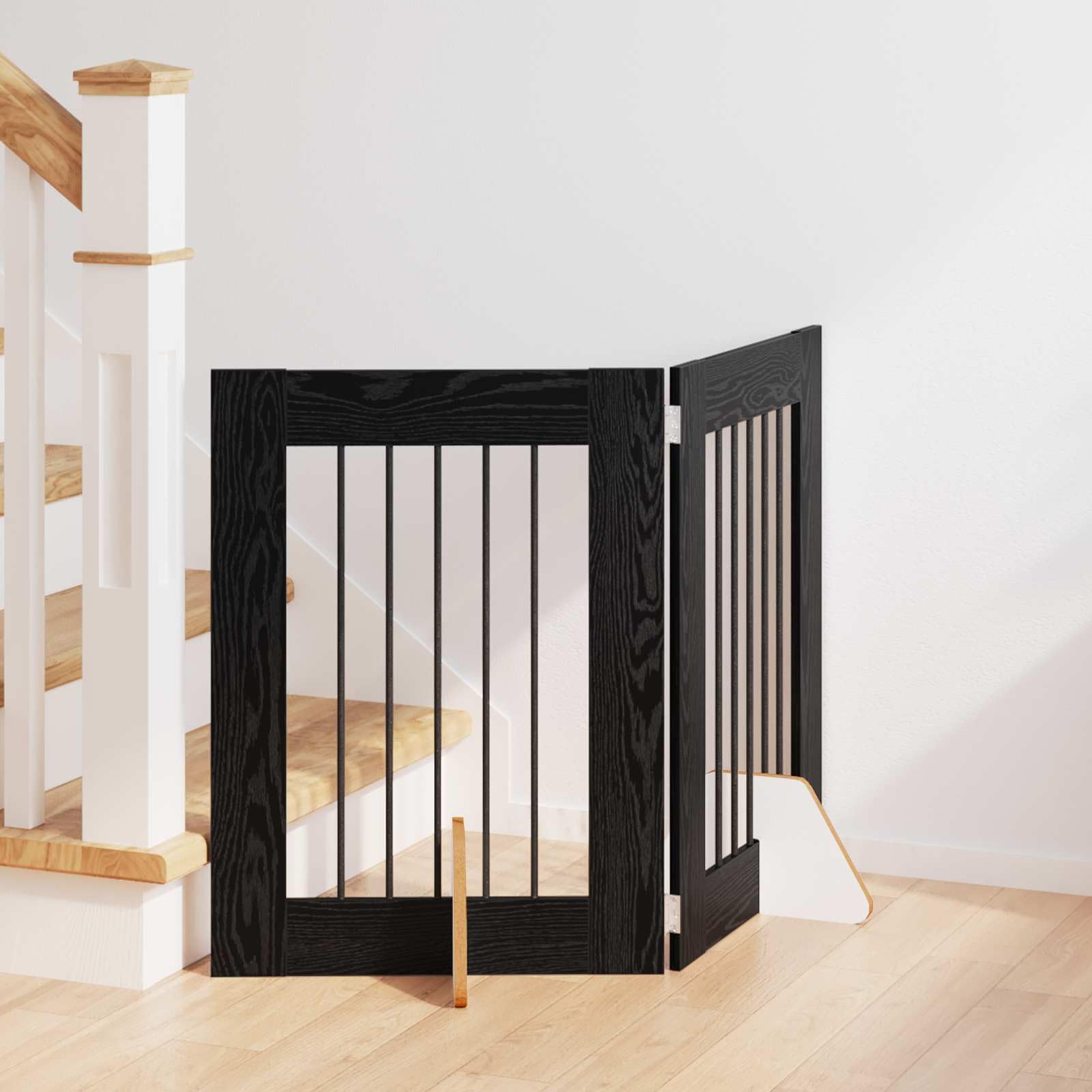 Puerta para perros con soporte de madera de roble negro, 60 x 60 cm, 2 unidades, plegable y ahorra espacio, para uso en interiores como barrera y protección en el salón