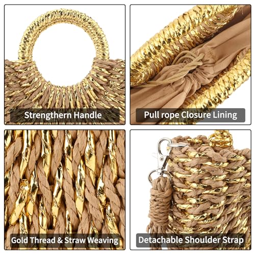 Image of Rattan Handmade Straw Tote Handbag Beach Shoulder Bag Summer Beach Rattan Bag Straw Bag