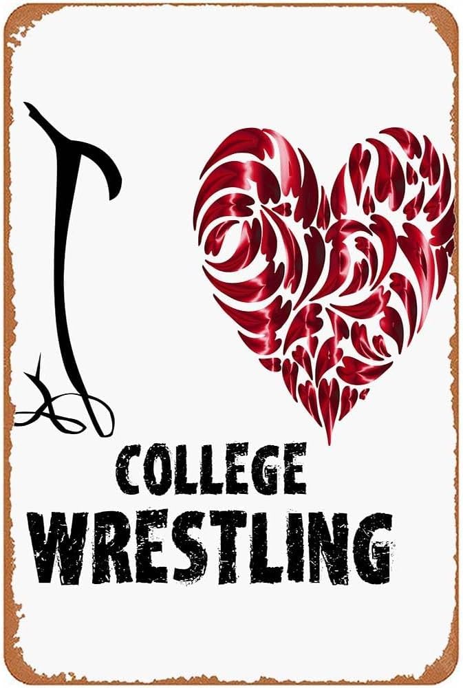 peiyeety Vintage College Wrestling De I Love College Wrestling Billiard House Poster Metal Aluminium Tin Sign Wall Decor 8"x12"