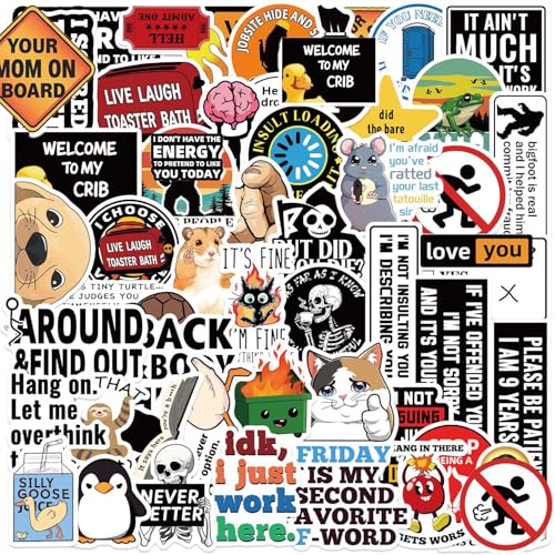 200-Pack Funny Vinyl Stickers for Adults - Sarcastic Bumper & Luggage Decals, Waterproof Stickers for Laptop, Water Bottle, Phone, Car & More, No Repeats