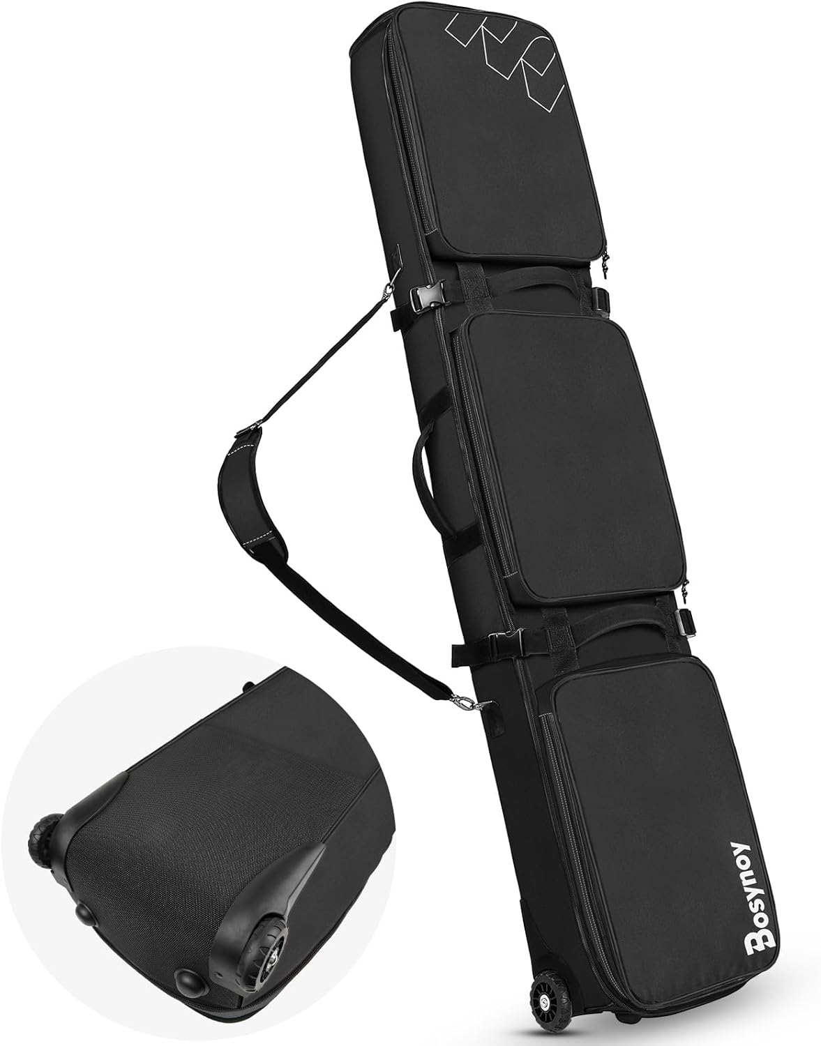 Bosynoy Snowboard Bag with Wheels, Extendable Ski Bags for Air Travel Length up to 175cm, Water Resistant Snowboard Travel Bags for Flying, Padded Ski Bag for Boots Up to Size 13, Helmet, Jacket, Pink Black