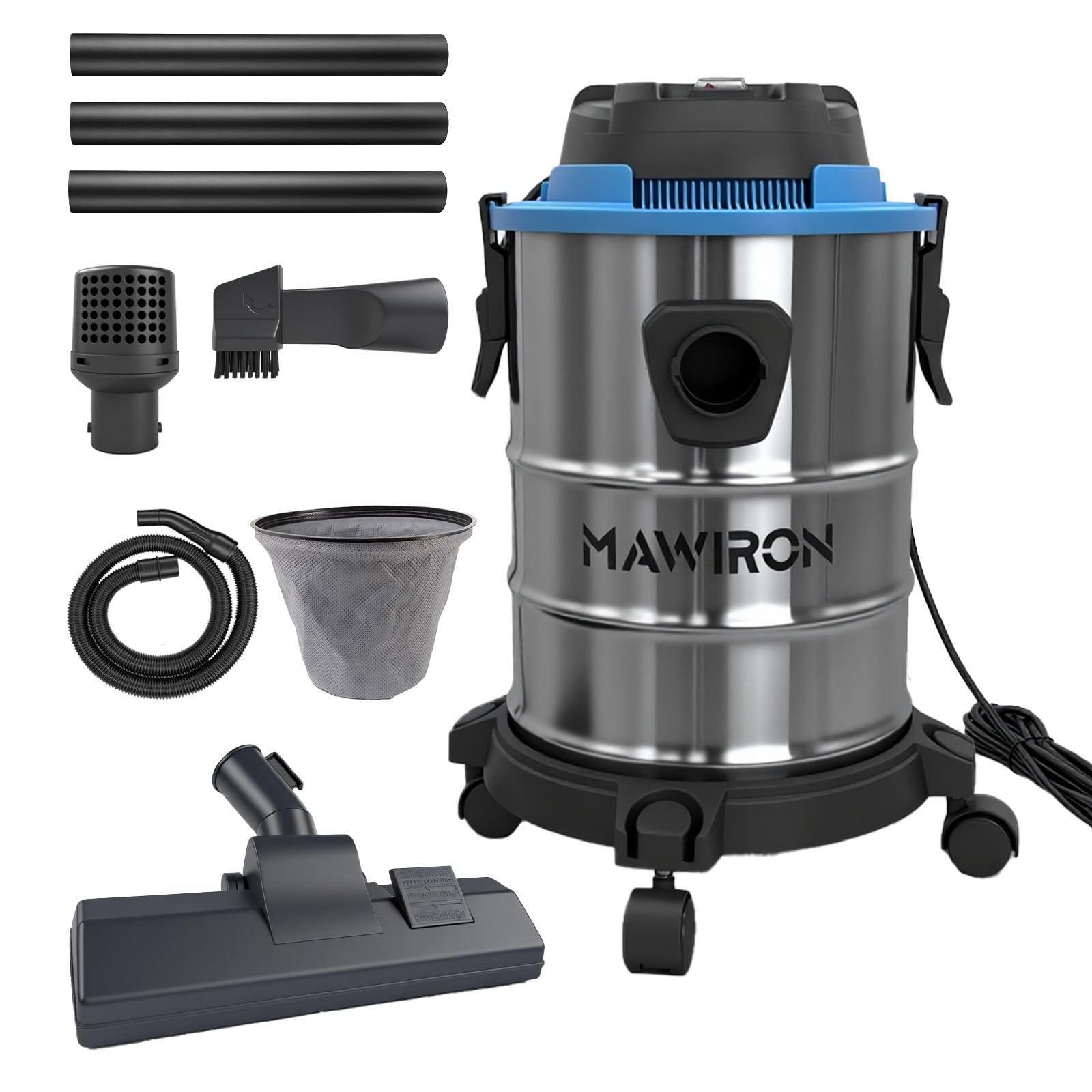3 In 1 Industrial Wet and Dry Vacuum Cleaner, 5400W Powerful Suction Bagless Vacuum Dust Extractor With 4 Caster Wheels, HEPA Filter, Crevice Nozzle, Professional Electric Wet Dry Vac for Workshop