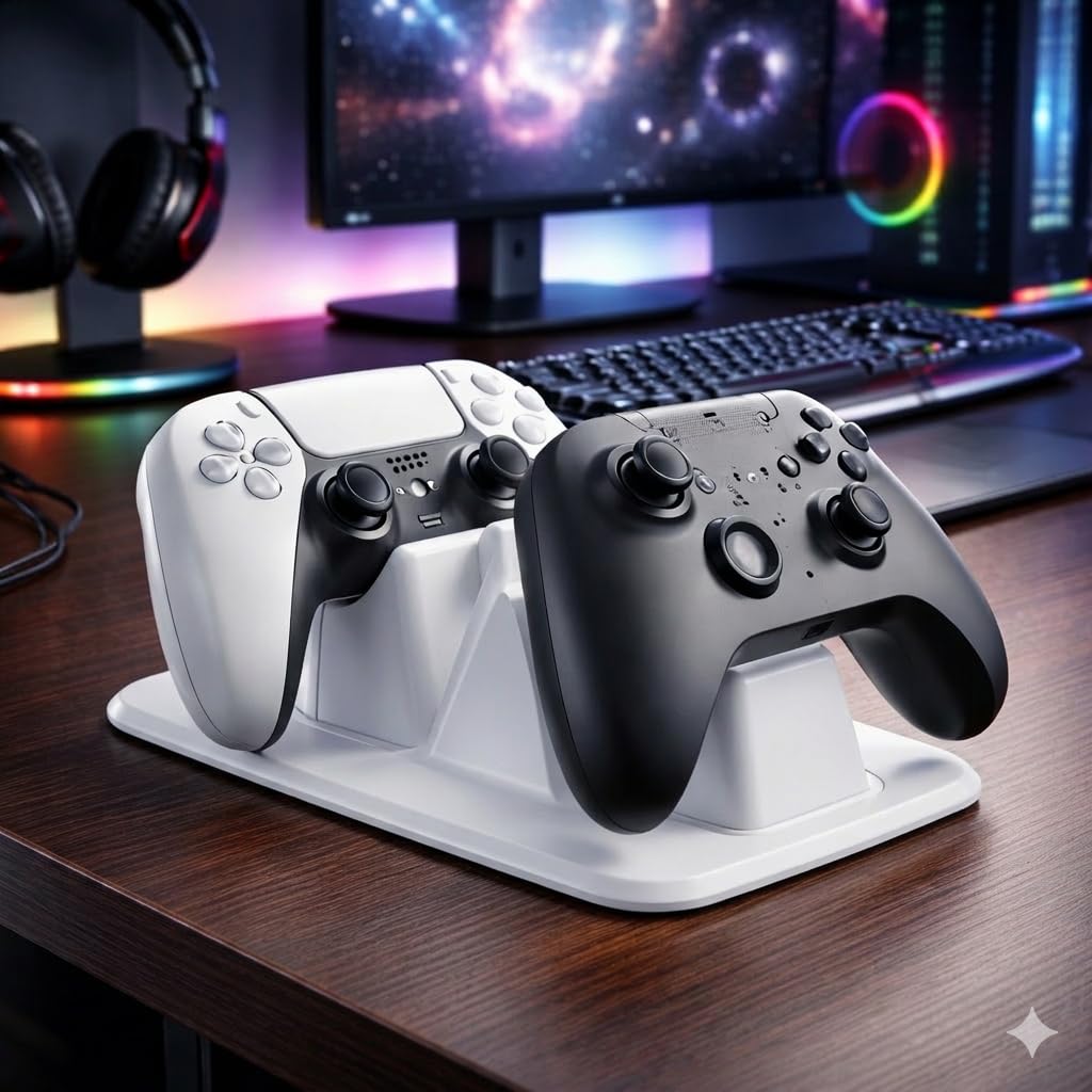 Dual Controller Stand – Sleek Display & Storage Dock for Multiple Controllers (Milky White)-image-15