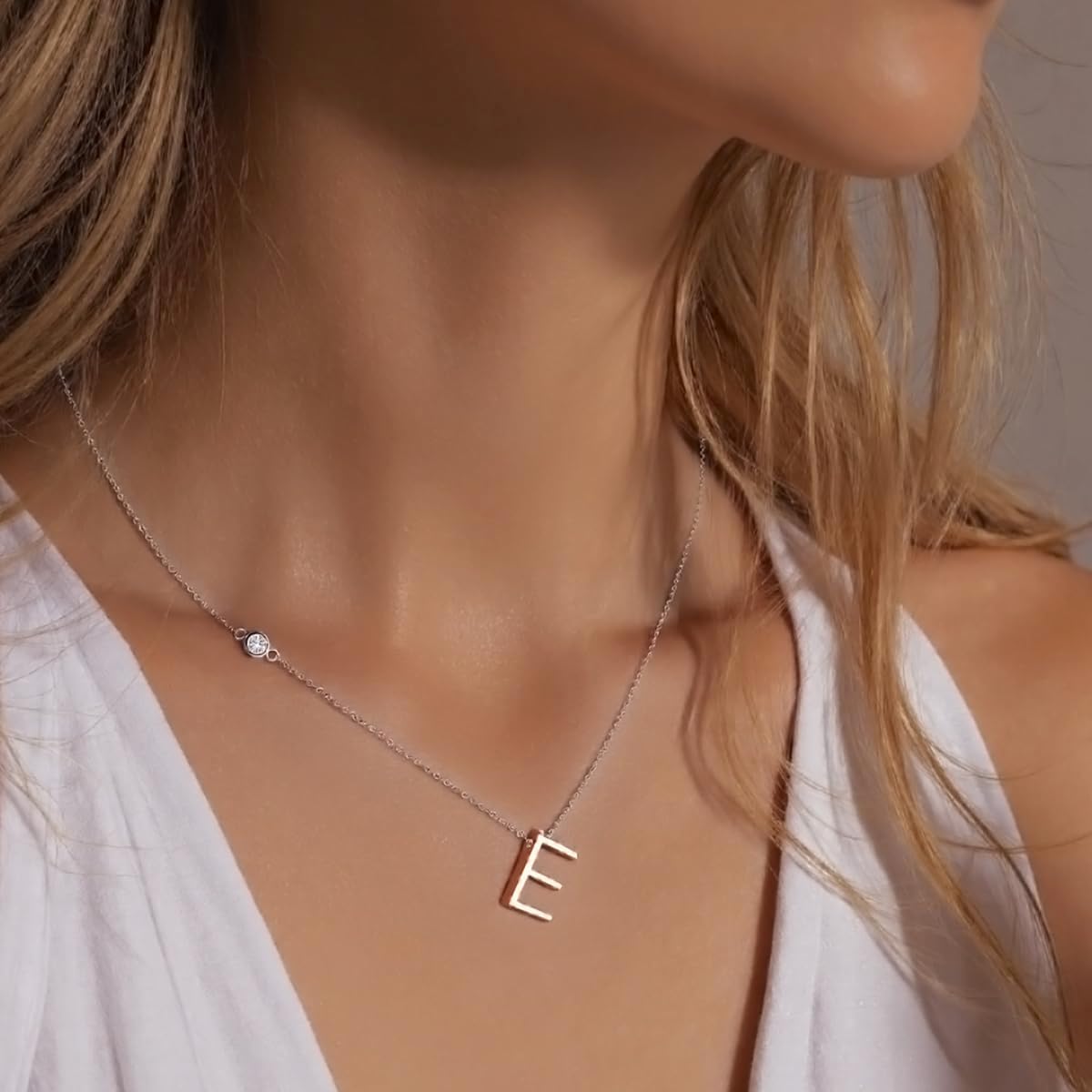 Valentine‘s Day Gift for Her - Personalized Initial Necklace with Elegant Two-Tone Design | 18K Rose Gold Plated Letter Pendant on a Shiny Silver-Tone Chain, Cubic Zirconia | Dainty Adjustable Jewelry - Image 3