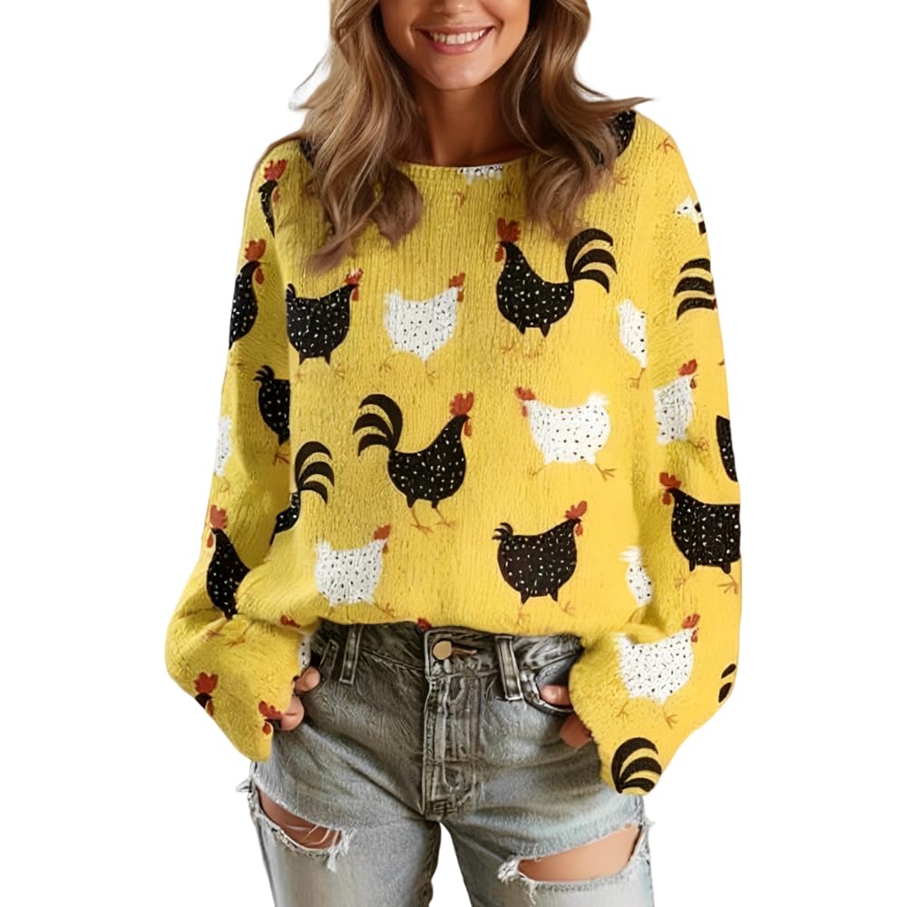 Womens Fall Fashion 2025 Boho Floral Crewneck Knit Sweaters Casual Loose Long Sleeve Plus Size Pullover Jumper Tops