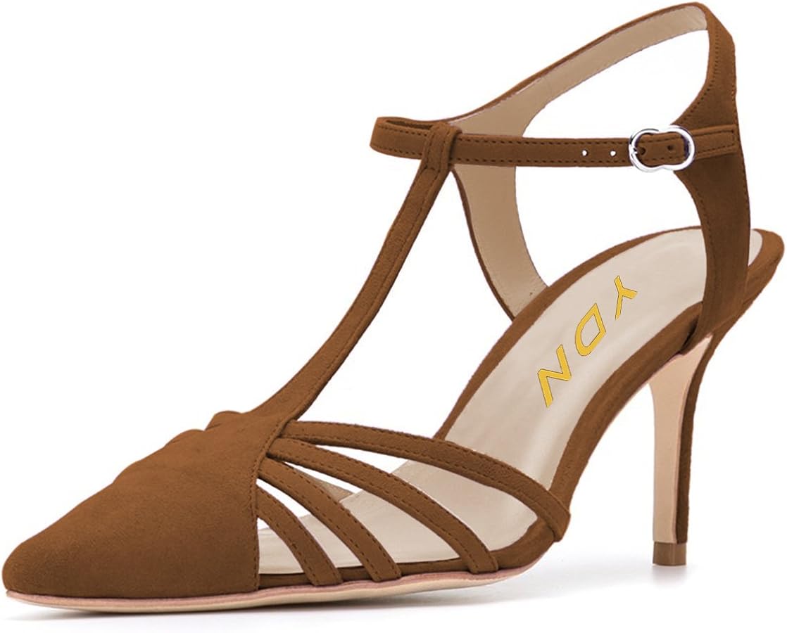 Amazon.com | YDN Women Peep Toe Slingback Platform Block  YDN Brown Strappy High Heeled Platform Sandals Peep Toe T-strap Ankle Strap Shoe main image 1