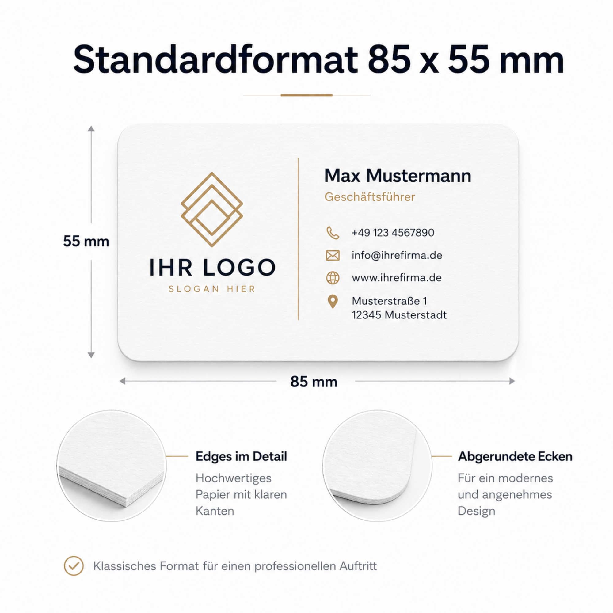Visitenkarten erstellen - 1000 Stück - Text Linie - personalisierte Business Karten - 85 x 55mm, Text