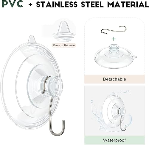 Miniatura 4 de RELBRO Ganchos de ventosa, ventosas de varios tamaños con ganchos de metal, extraíbles y reutilizables, 4 grandes, 4 medianos, 2 pequeños,