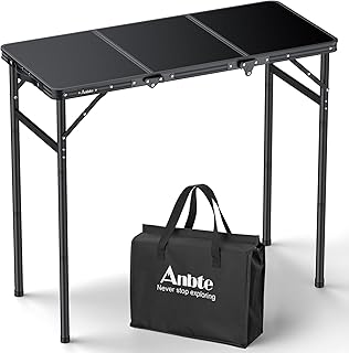 Anbte 3ft Tri-fold Camping Table Max 29.5", 3 Adjustable Heights Aluminum Folding Camping Table