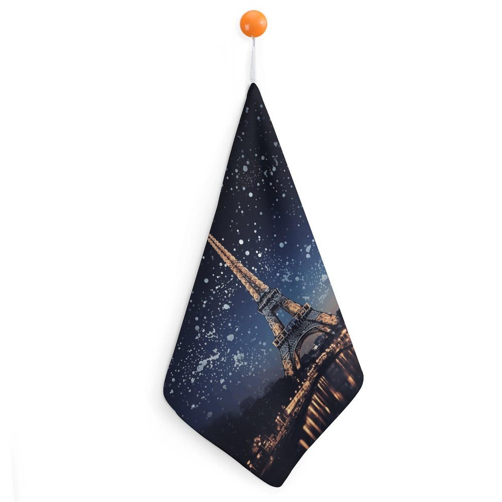 VstaDank Night Paris Eiffel Tower Washcloth with Hanging Loop Quick Dry Microfiber Hand Towel Highly Absorbent Wash Cloth Reusable Makeup Remover Cloth Soft Feel Fingertip Towel for Bathroom