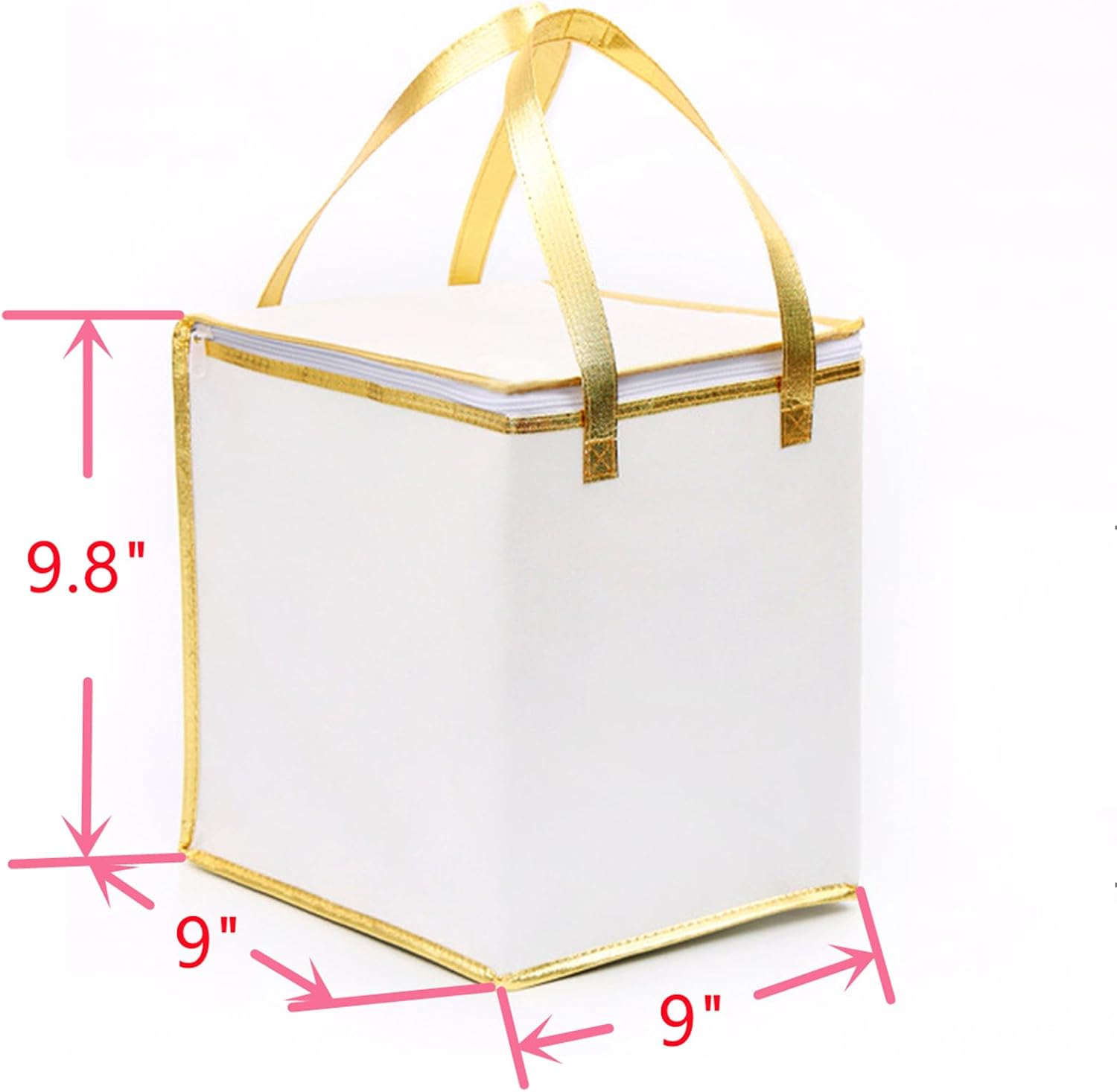 2 Pack Reusable Insulated Foil Tote Bag, 9.1x9.1x9.8 in, White image 2
