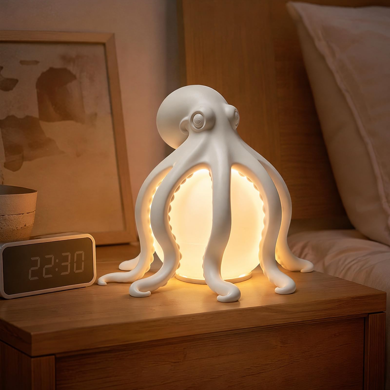 Crgangzy White Octopus Ocean Decor Table Lamp, Coastal Octopuses Accent Night Light