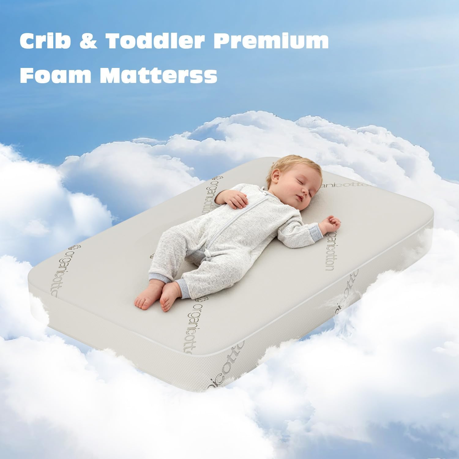 Mini Crib Mattress, 100% Organic Cotton Cover, Breathable, Premium Foam Interior, 5’’ Thickness Firm, Non Toxic