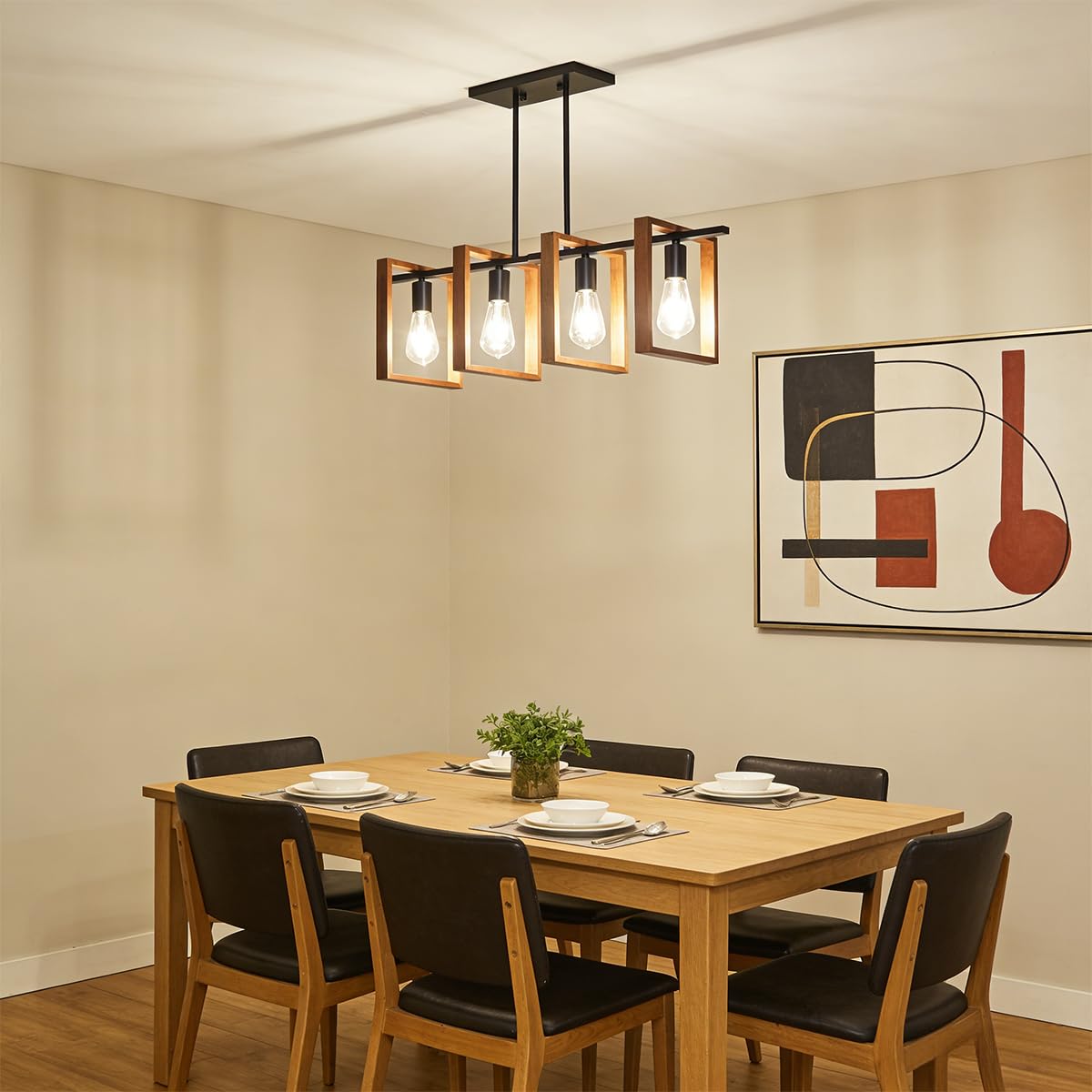 Iluminación de isla de cocina,luces de mesa de billar de madera y metal,alturas colgantes industriales ajustables Lámparas de Techo para comedor y sala de estar,pasillo de vestíbulo (A,4 Heads)