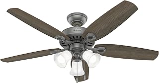 Hunter Fan Company 51110 Builder Indoor Ceiling Fan with LED Light and Pull Chain Control, 52", Matte Silver Finish