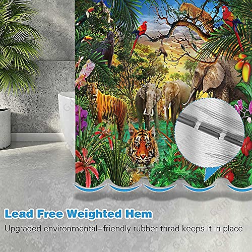Gdmoon YLCCGD199 Jungle Animals Shower Curtain Tropical Rainforest Tiger Lion Elephant Parrot Tropical Palm Leaves Sunset Safari Park Colorful thumb #5