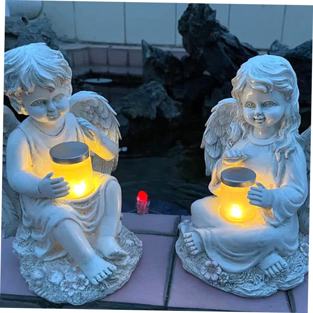 Solar Powered Resin Angel Statue Creative Garden Sculpture Outdoor Decor Unique Artistic Home Ornament
