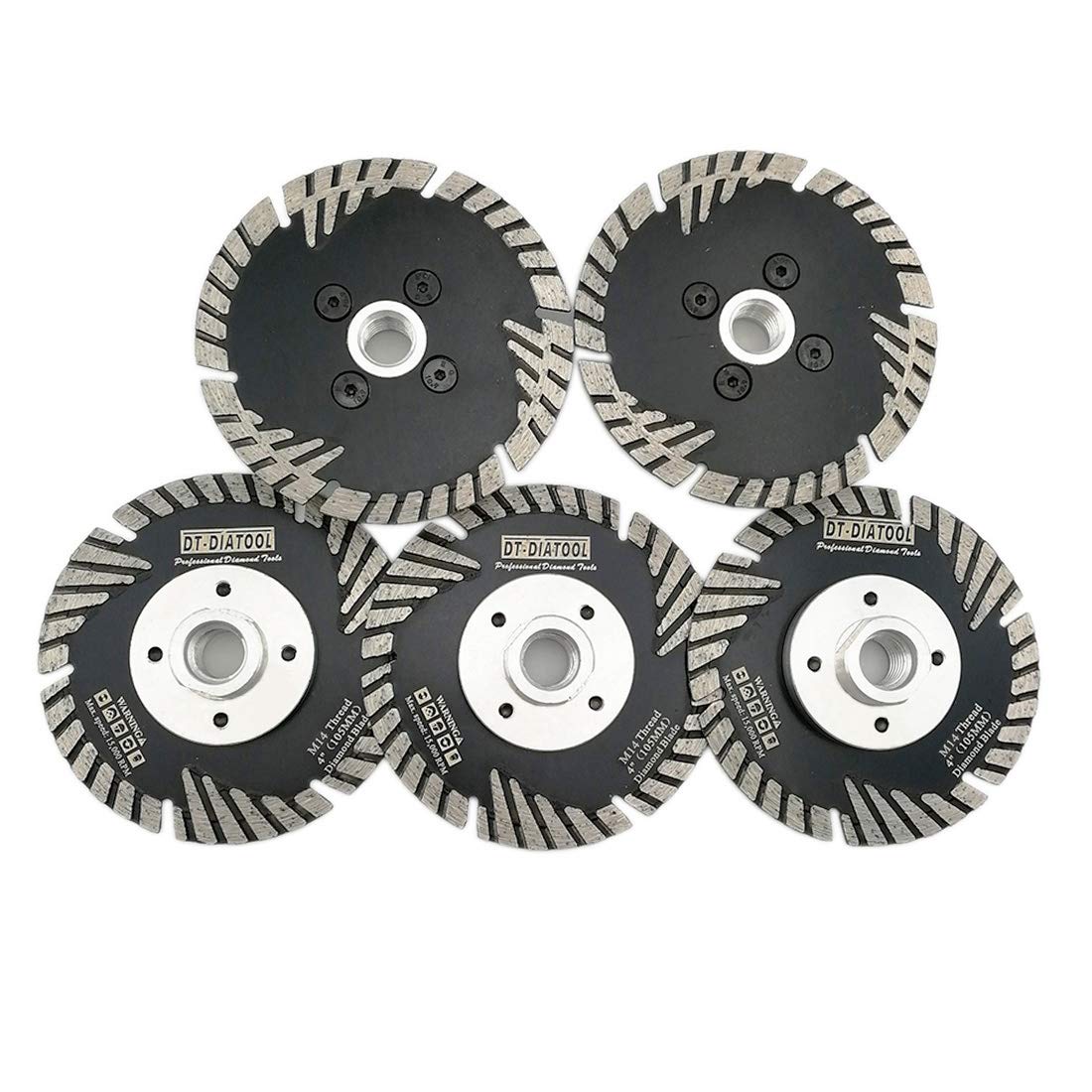 DT-DIATOOL Diamond Turbo Cutting Disc with Slant Protection Teeth 5PCS 4 Inch / 105mm Cutting Disc with M14 Thread for Concrete Tile Granite Marble Masonry