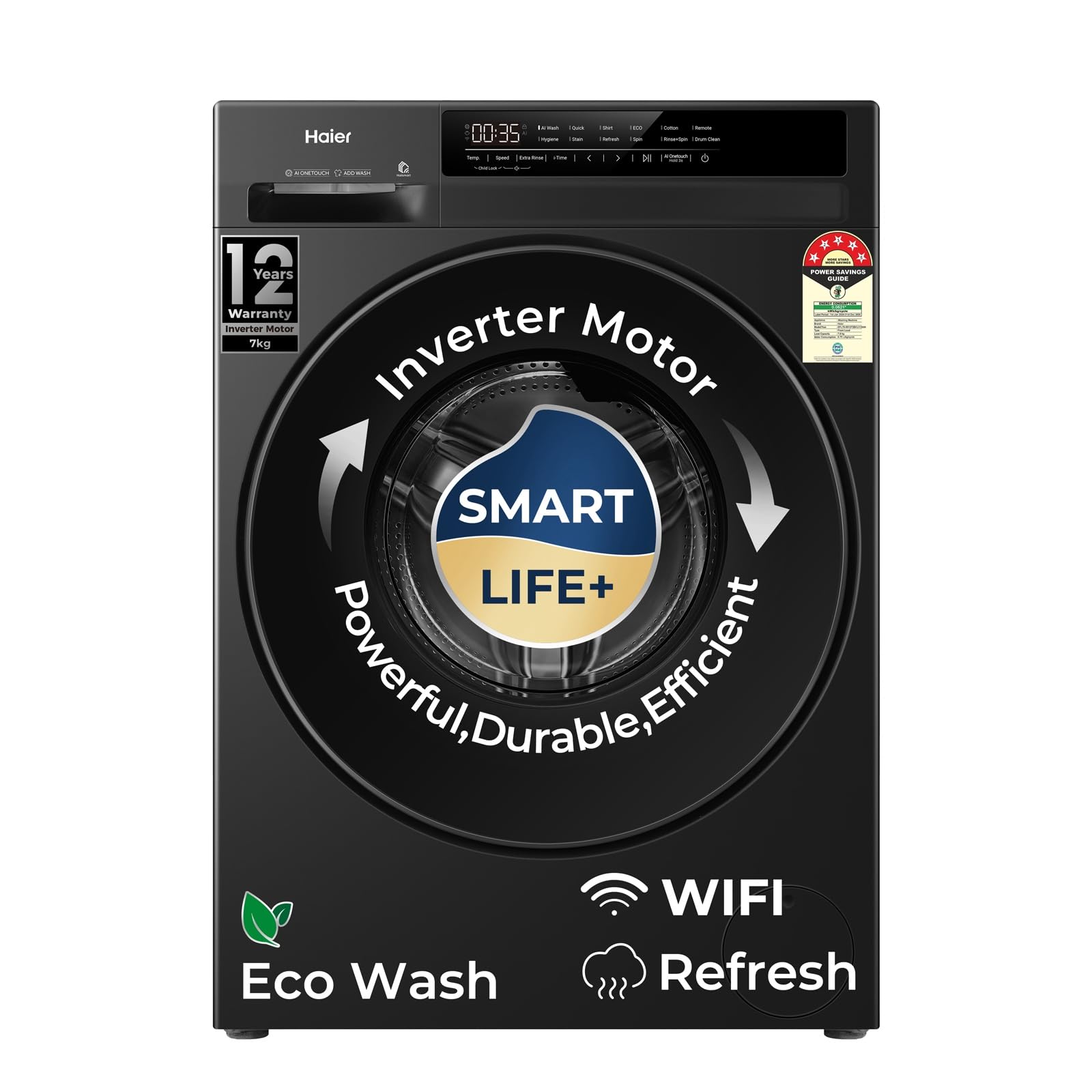Haier 7 Kg AI One Touch, AI Smart Wash (AI-DBT), PuriSteam, 525mm Super Drum Fully Automatic Front Load Washing Machine with In-Built Heater, WI-FI,Black (EFL70-IM12F3BKU1)-image-24